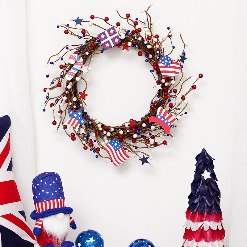17.7 Inch Patriotic Wreath, July 4th Memorial Day Door Wreath, Independence Day Door and Window Wreath...
