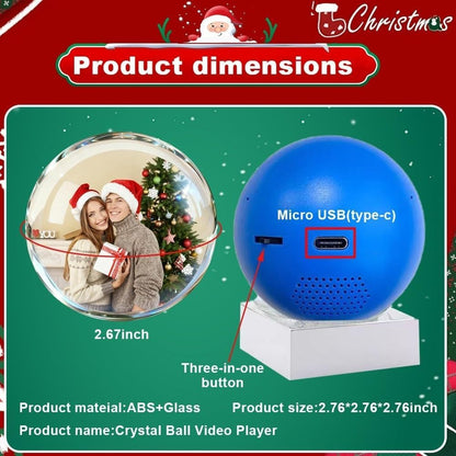 Christmas Memory Orb, Xmas Memory Sphere Ultrasound Ornament, Electronic Crystal Ball Video Player, WiFi 3D Orbs Ball, Uploadable Videos &Photos(Black,Ordinary)