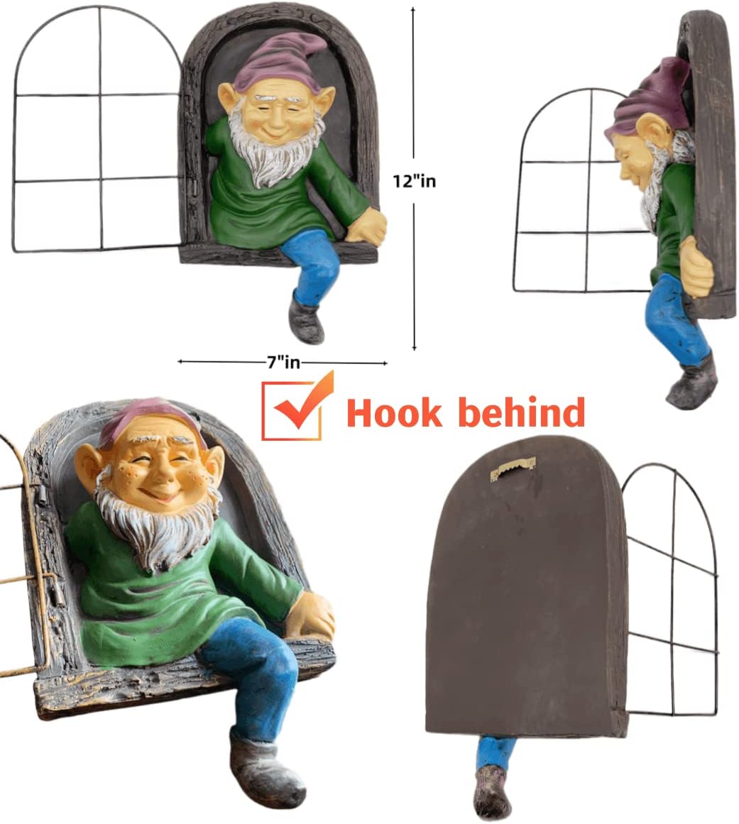 Garden Gnome Statue,Climbing Elves Sculpture,Outdoor Fairy Door Figurines,Fairy Hanging Decor,Tree Hugger Perfect for Garden Lovers Lawn, Patio,Yard Decor,Tree Peeker