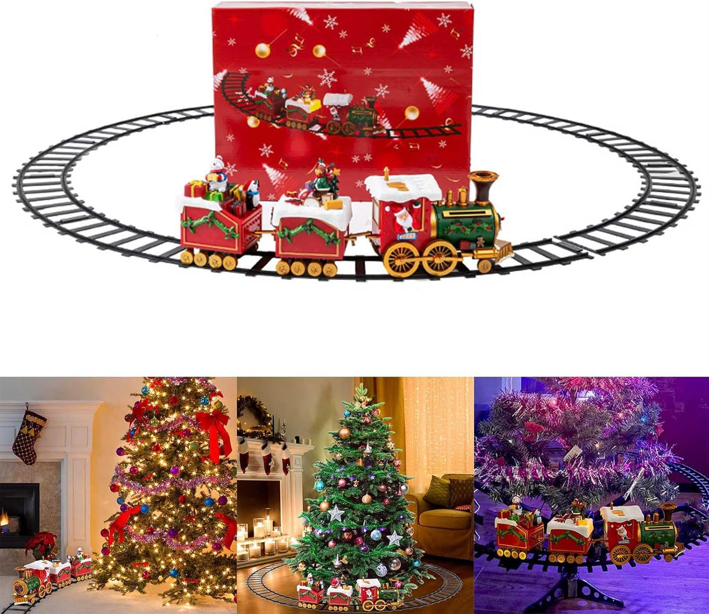 Christmas Locomotive Toy Train Set for Christmas Tree Decoration Santa Train Train with Music and Light Party Supplies