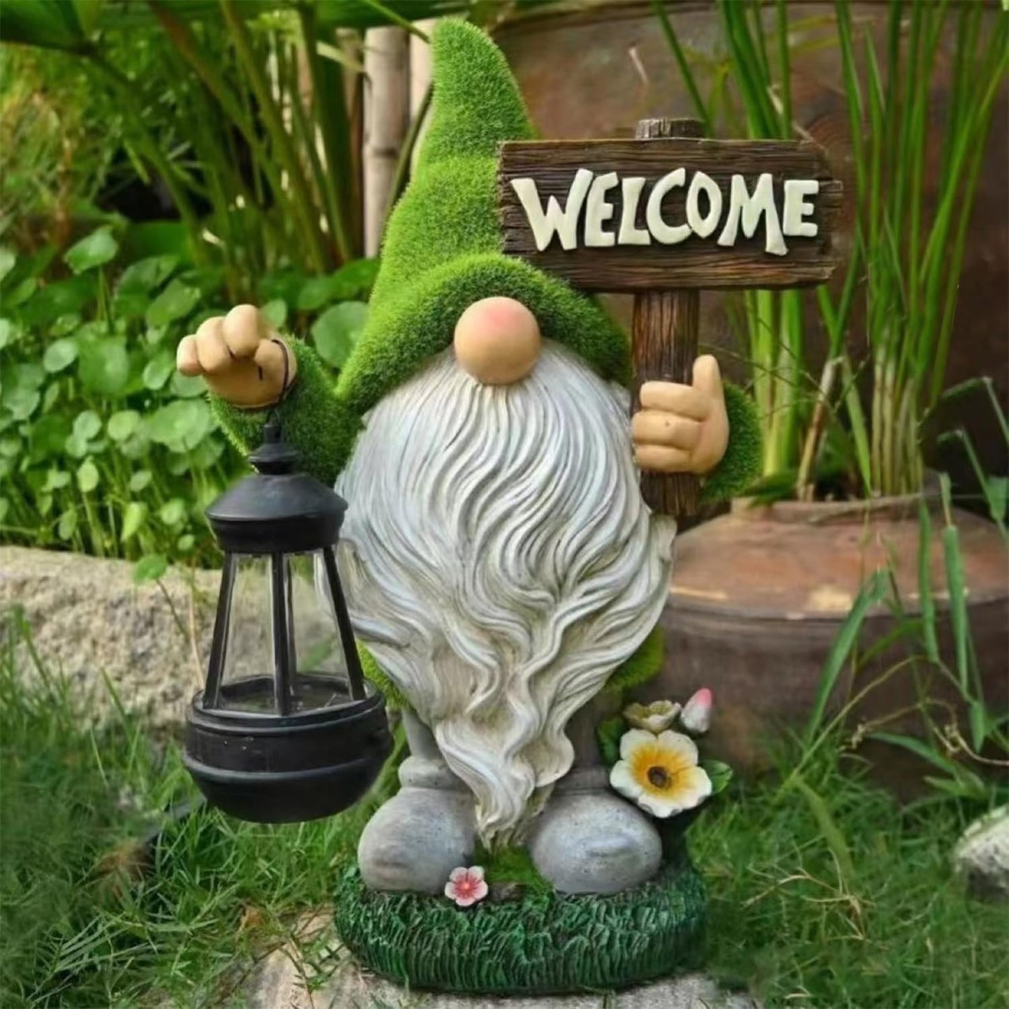Whimsical Solar Goblin Statue for Garden – Large Resin Outdoor Figurine with Lantern Light, Funny Yard Decoration for Lawn, Porch & Patio