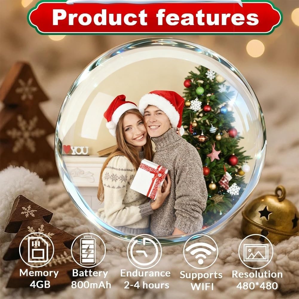 Christmas Memory Orb, Xmas Memory Sphere Ultrasound Ornament, Electronic Crystal Ball Video Player, WiFi 3D Orbs Ball, Uploadable Videos &Photos(Black,Ordinary)