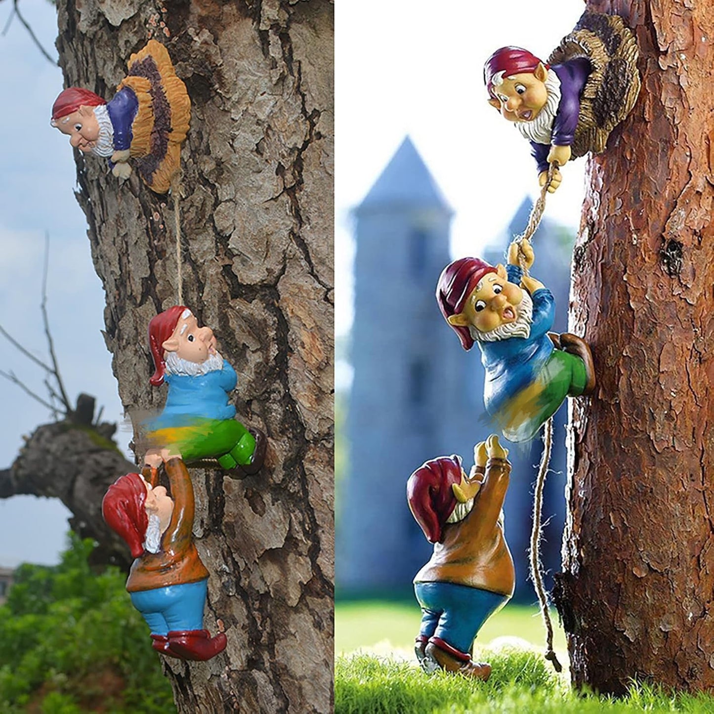 Garden Gnome Statue,Climbing Elves Sculpture,Outdoor Fairy Door Figurines,Fairy Hanging Decor,Tree Hugger Perfect for Garden Lovers Lawn, Patio,Yard Decor,Tree Peeker
