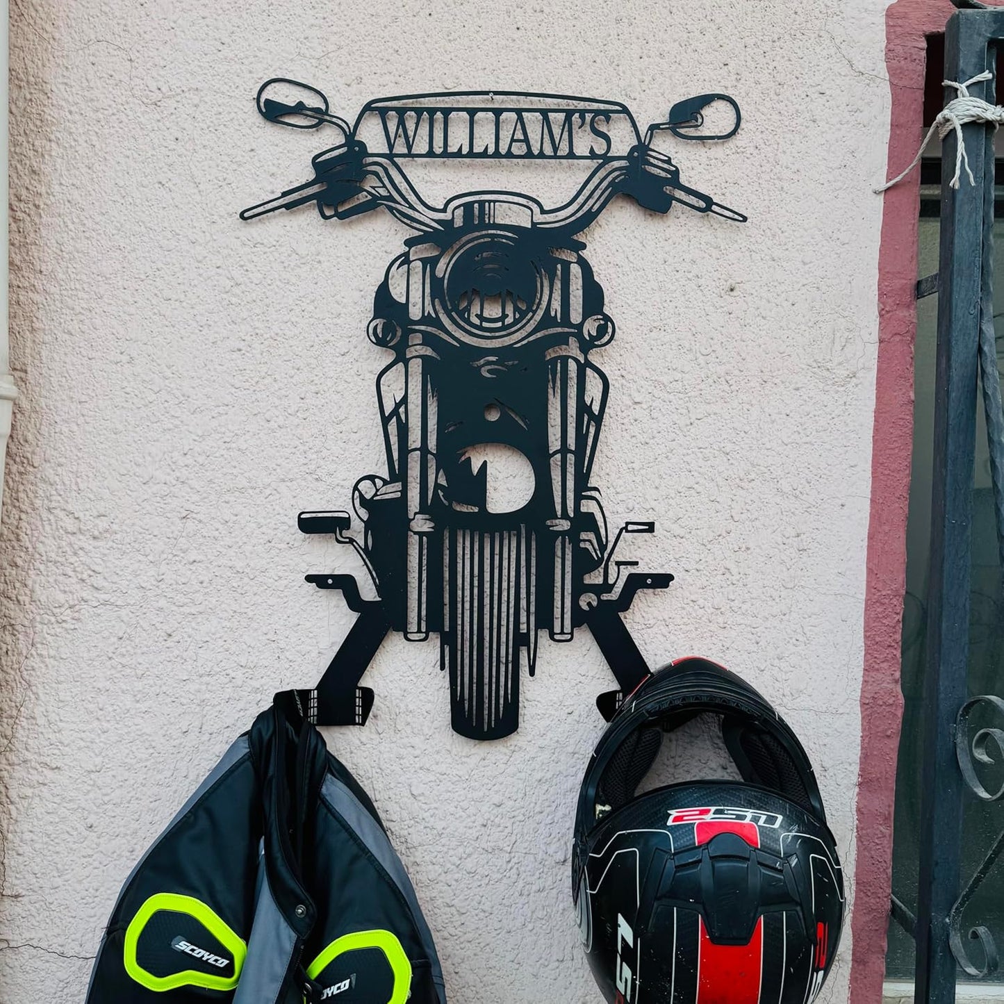 PLTZCRAFT Custom Motorcycle Helmet Holder Metal Art, Personalized Motorcycle Sign, Motorbike Gifts for Men, Guy, Fathers Day, Boyfriend, Dads, Biker Lovers Helmet Gift