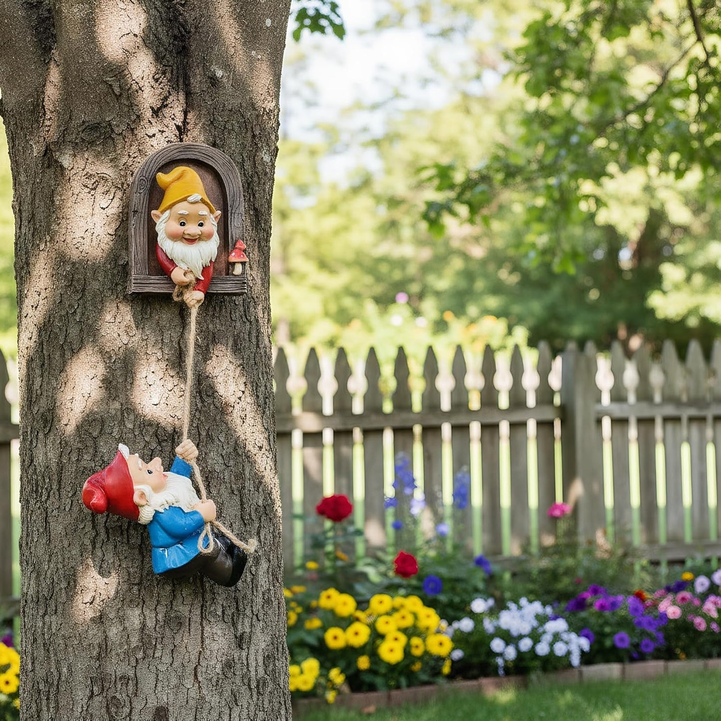 Garden Gnome Statue,Climbing Elves Sculpture,Outdoor Fairy Door Figurines,Fairy Hanging Decor,Tree Hugger Perfect for Garden Lovers Lawn, Patio,Yard Decor,Tree Peeker