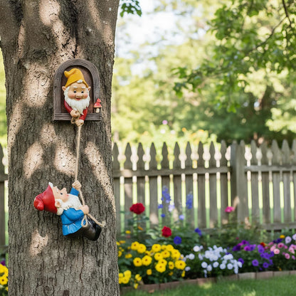 Garden Gnome Statue,Climbing Elves Sculpture,Outdoor Fairy Door Figurines,Fairy Hanging Decor,Tree Hugger Perfect for Garden Lovers Lawn, Patio,Yard Decor,Tree Peeker