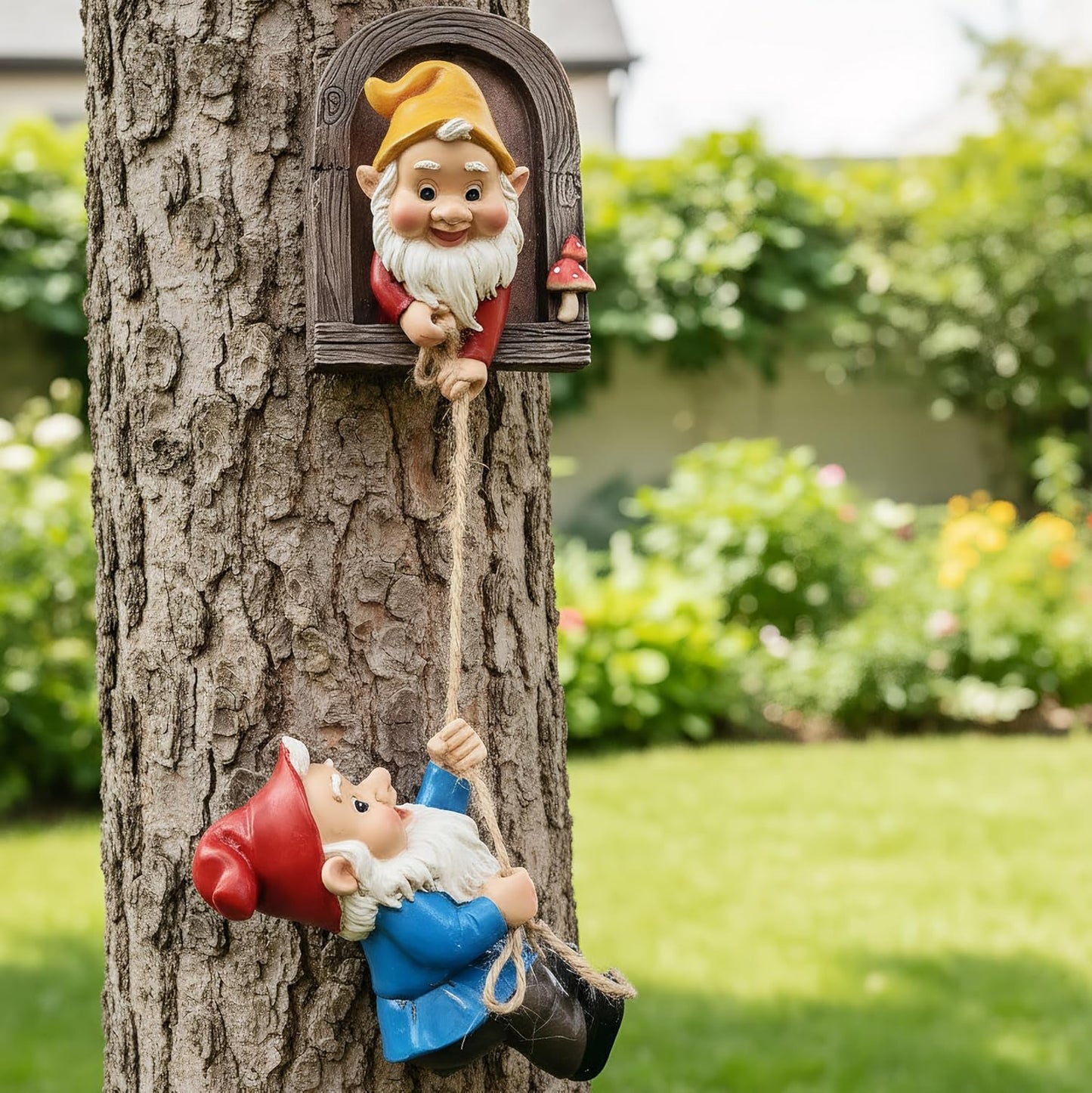 Garden Gnome Statue,Climbing Elves Sculpture,Outdoor Fairy Door Figurines,Fairy Hanging Decor,Tree Hugger Perfect for Garden Lovers Lawn, Patio,Yard Decor,Tree Peeker