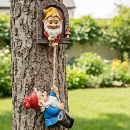 Garden Gnome Statue,Climbing Elves Sculpture,Outdoor Fairy Door Figurines,Fairy Hanging Decor,Tree Hugger Perfect for Garden Lovers Lawn, Patio,Yard Decor,Tree Peeker