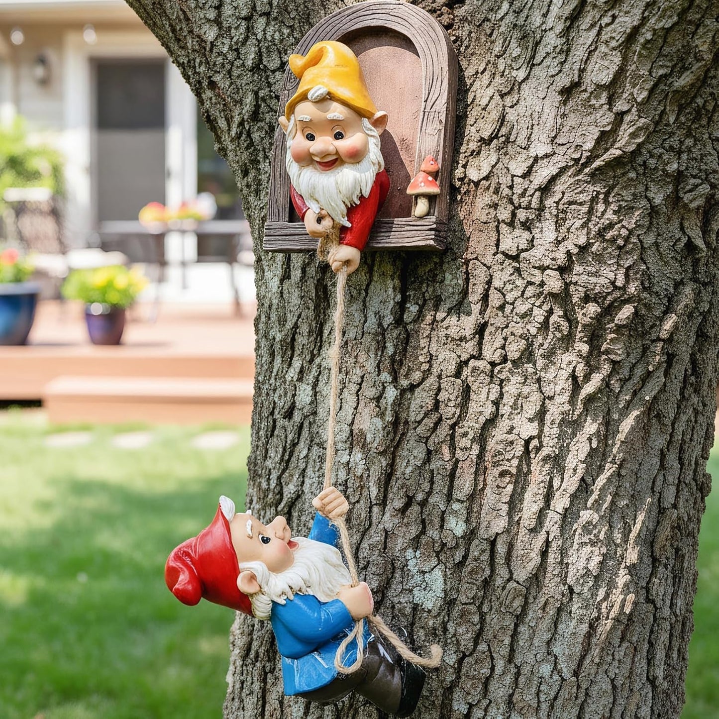 Garden Gnome Statue,Climbing Elves Sculpture,Outdoor Fairy Door Figurines,Fairy Hanging Decor,Tree Hugger Perfect for Garden Lovers Lawn, Patio,Yard Decor,Tree Peeker