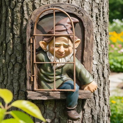 Garden Gnome Statue,Climbing Elves Sculpture,Outdoor Fairy Door Figurines,Fairy Hanging Decor,Tree Hugger Perfect for Garden Lovers Lawn, Patio,Yard Decor,Tree Peeker