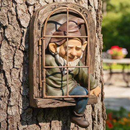 Garden Gnome Statue,Climbing Elves Sculpture,Outdoor Fairy Door Figurines,Fairy Hanging Decor,Tree Hugger Perfect for Garden Lovers Lawn, Patio,Yard Decor,Tree Peeker