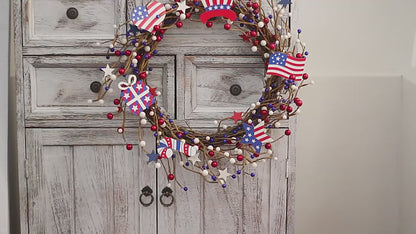 17.7 Inch Patriotic Wreath, July 4th Memorial Day Door Wreath, Independence Day Door and Window Wreath...