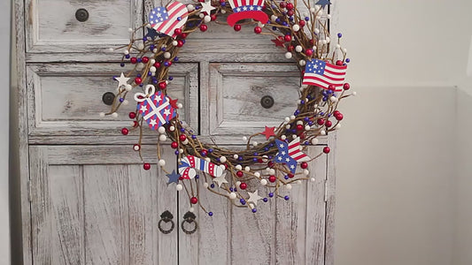 17.7 Inch Patriotic Wreath, July 4th Memorial Day Door Wreath, Independence Day Door and Window Wreath...